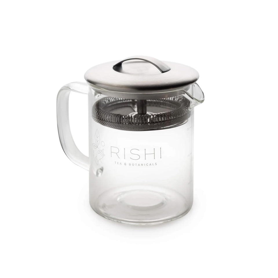 Rishi Tea Simple Brew teapot, 12oz glass display, perfect for watching loose-leaf infusion.