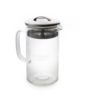 Rishi Tea Simple Brew Teapot 20oz on counter for easy hot or iced tea.