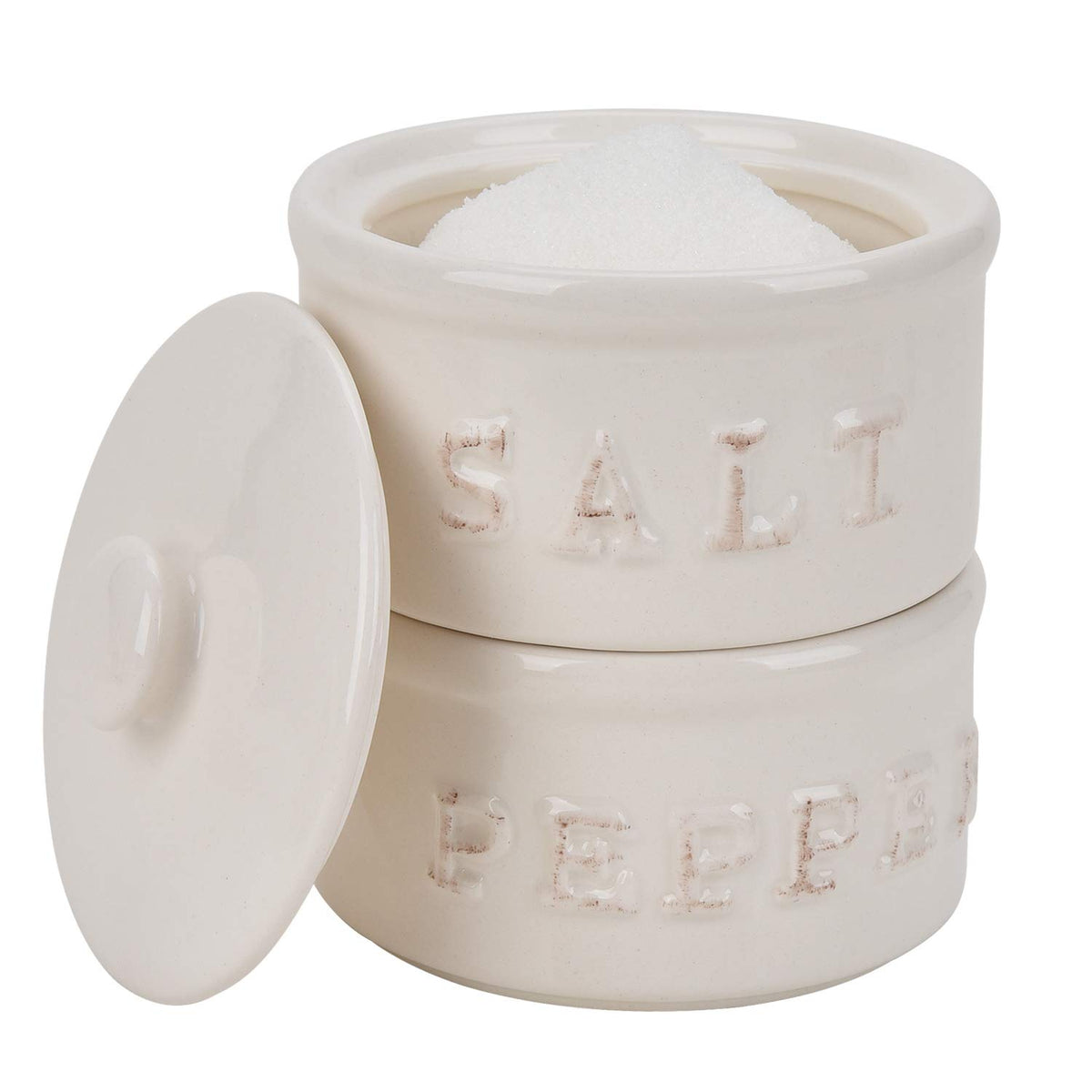 Rissetree vintage ceramic salt and pepper set on countertop for organized storage.
