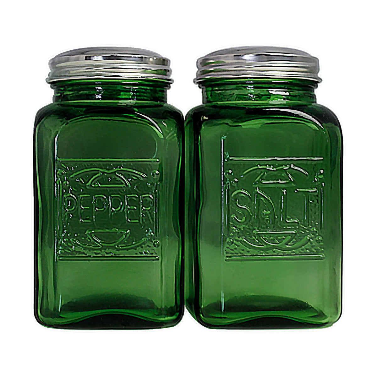 Ritadeshop Depression-style green glass salt and pepper shakers with stainless caps for stylish table use