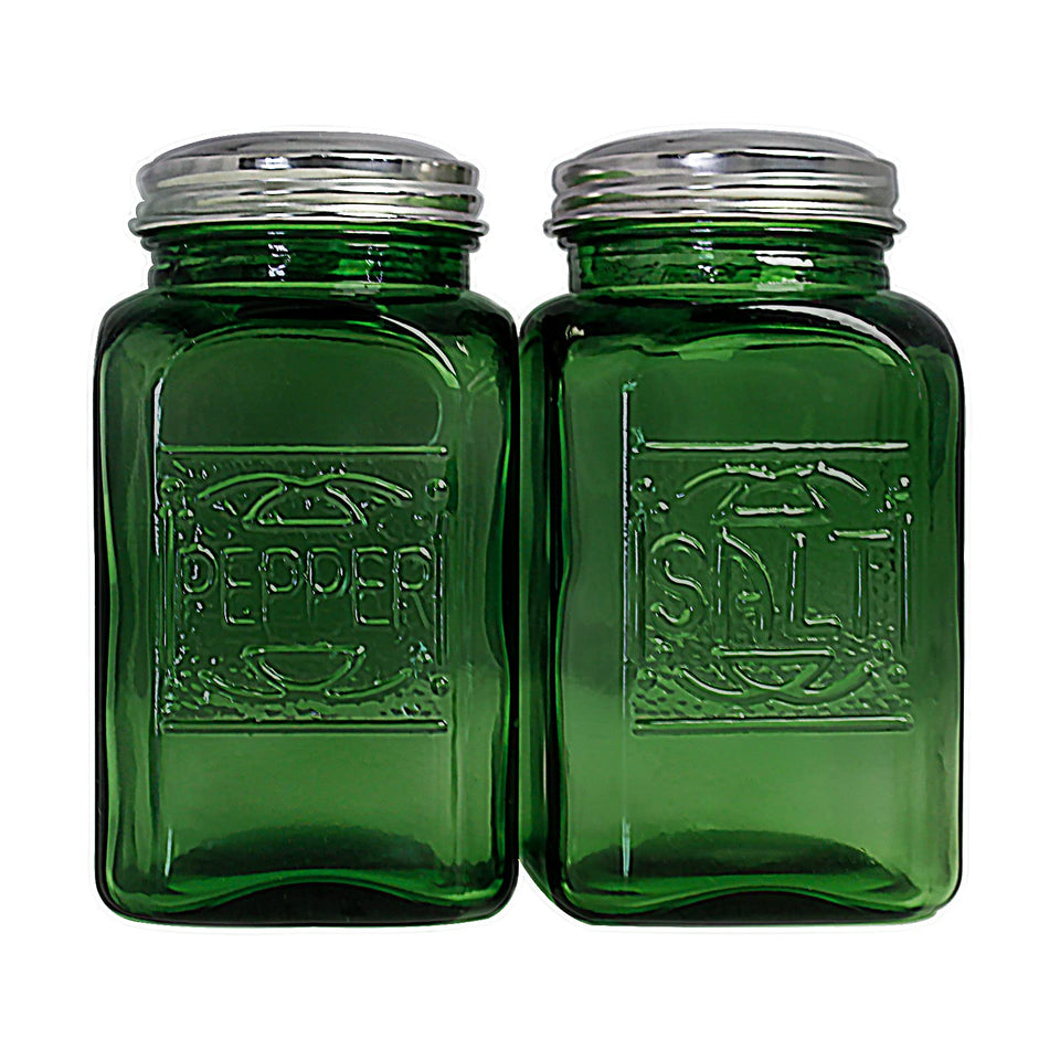 Ritadeshop Depression-style green glass salt and pepper shakers with stainless caps for stylish table use