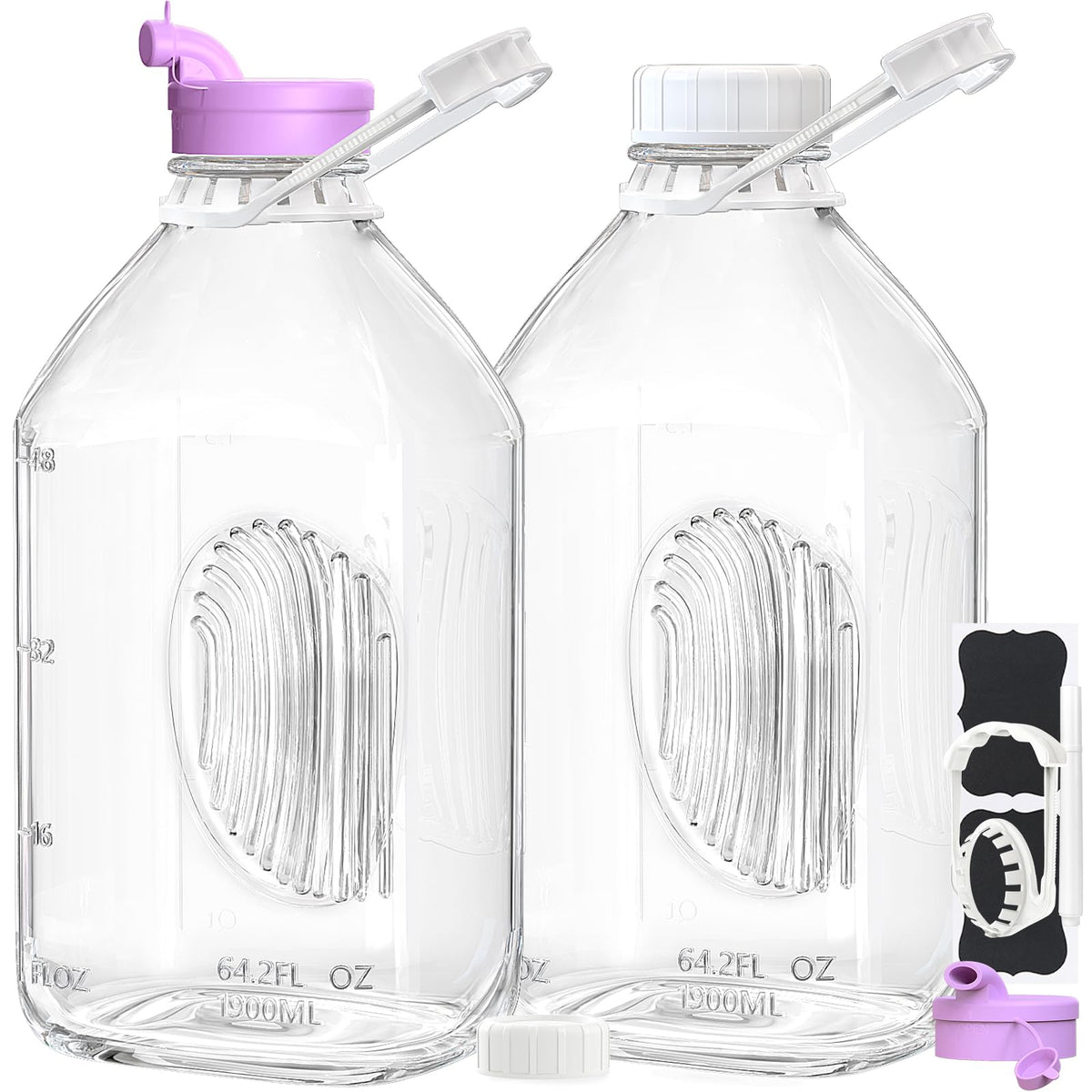 Ritayedet 2-pack glass milk bottles with silicone spout for easy pouring.