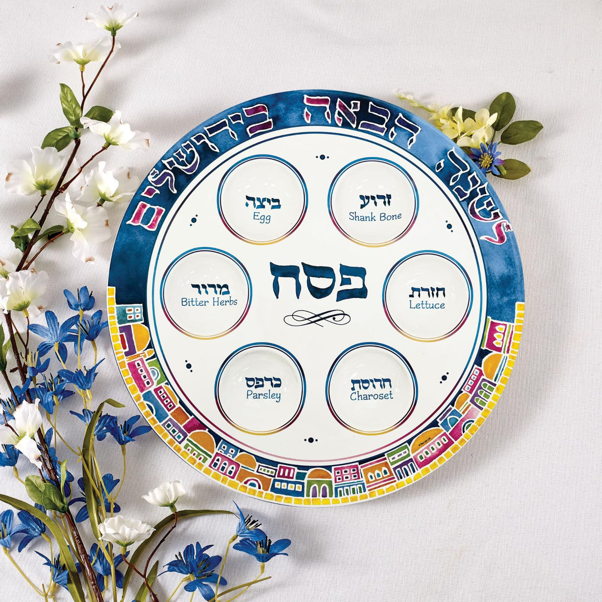 Rite Lite Jerusalem Seder Plate shows Hebrew and English labels for clear storytelling during the ceremony.