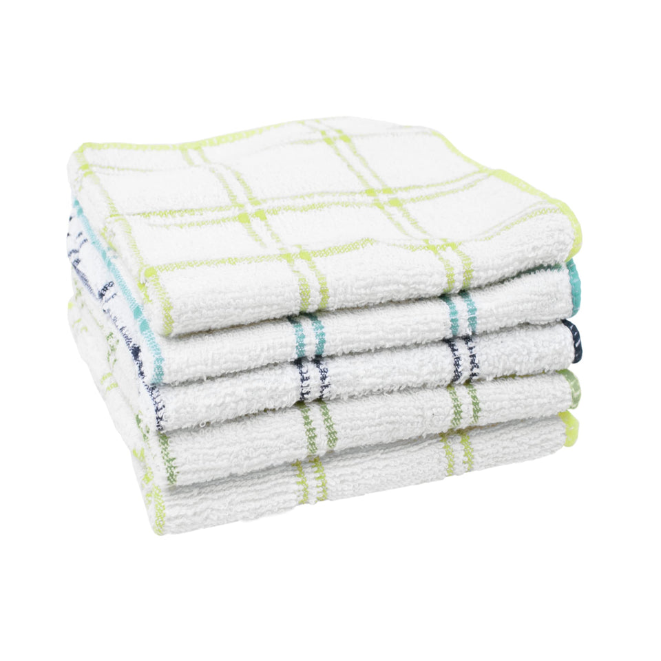 Ritz dish towel with a 12x12 check cotton front in blue for gentle cleaning.