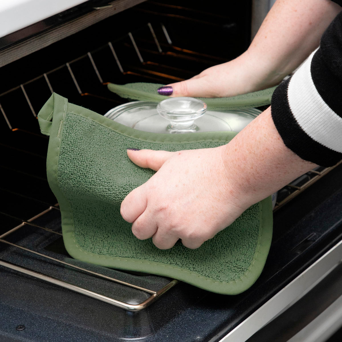 Double-duty design shields hands and protects surfaces.