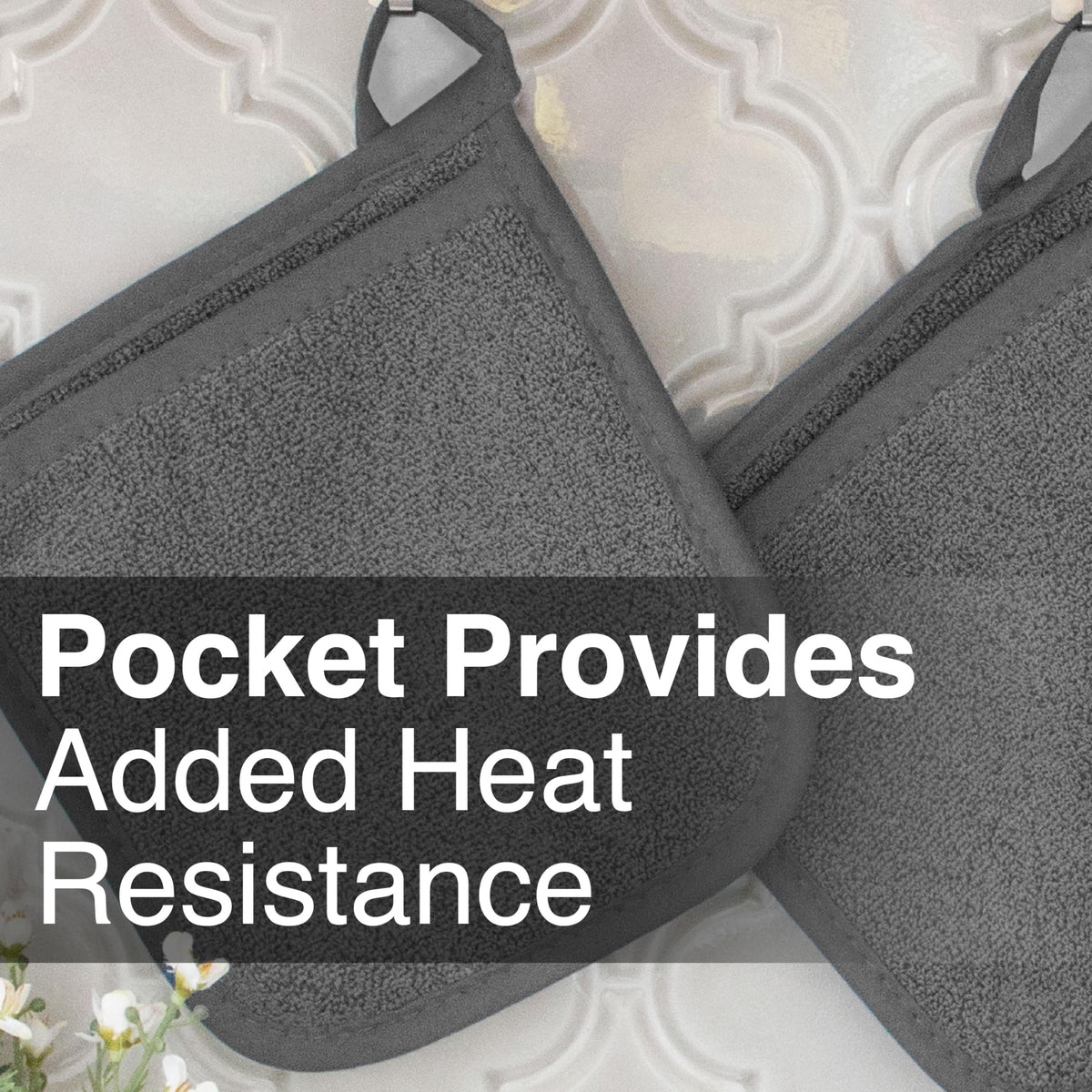 RITZ Terry Pocket Mitt graphite surface-protection use prevents heat transfer to countertops.