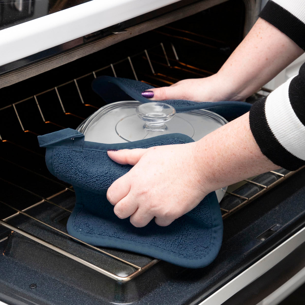 RITZ Royale Terry potholder in midnight adds color variety to your kitchen decor.