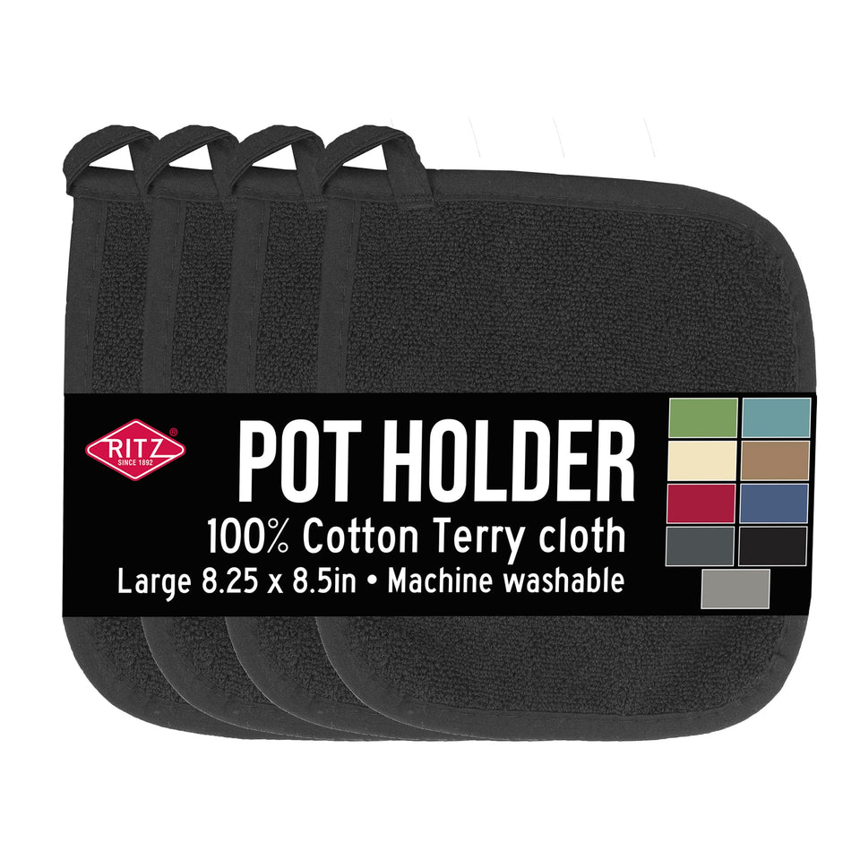Ritz Terry potholder 4-pack in black provides safe grip for hot pots.