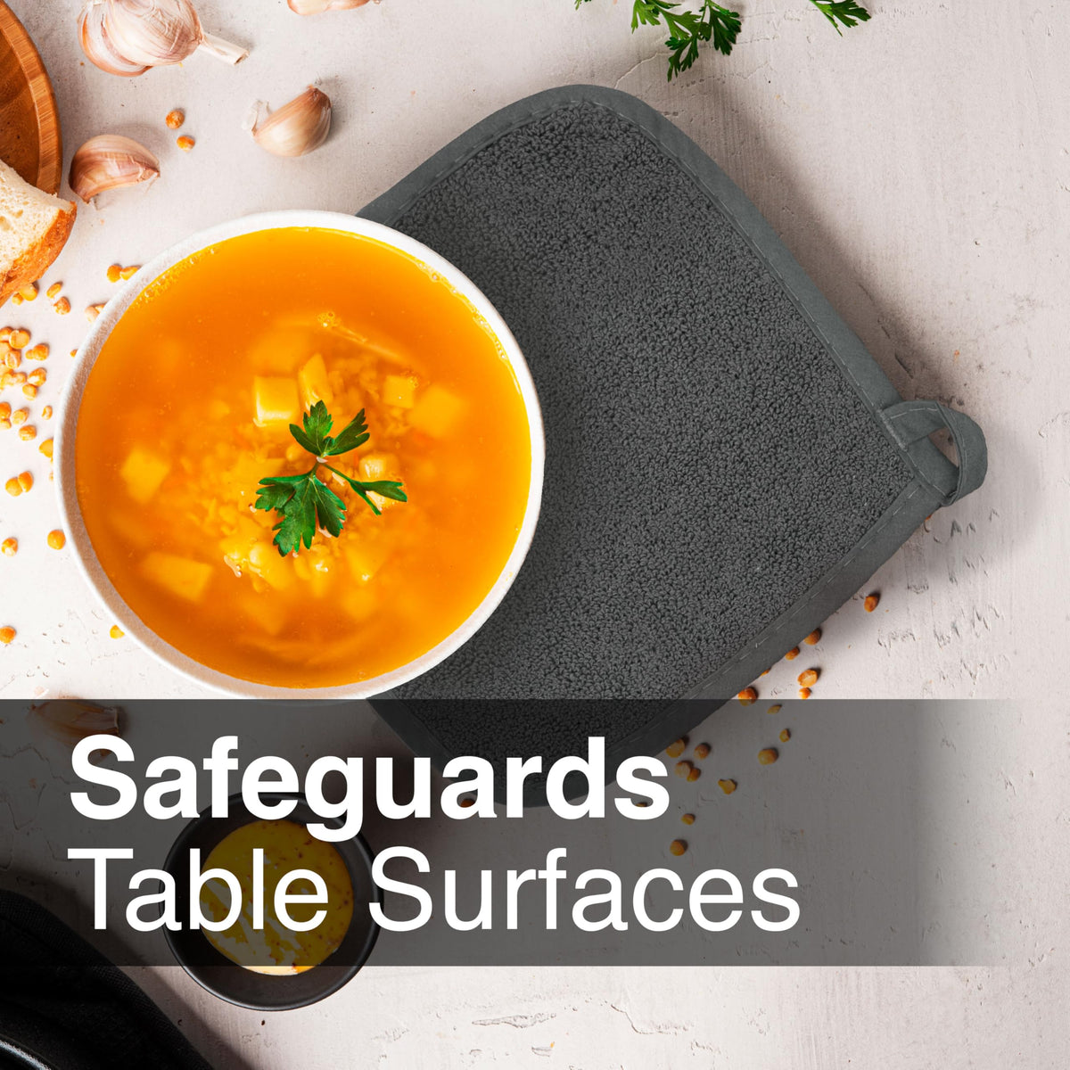 RITZ Terry Potholder hanging loop keeps it within easy reach.