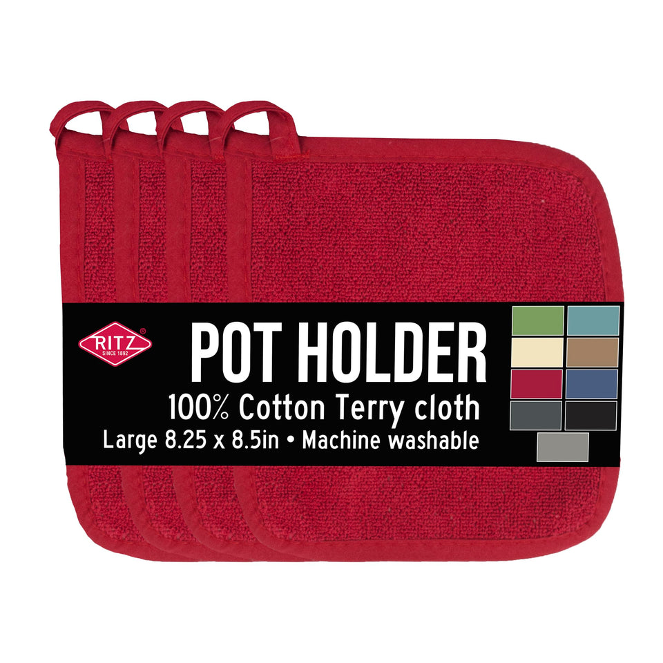 Ritz Terry Potholder demonstrates heat resistance for safe oven handling.