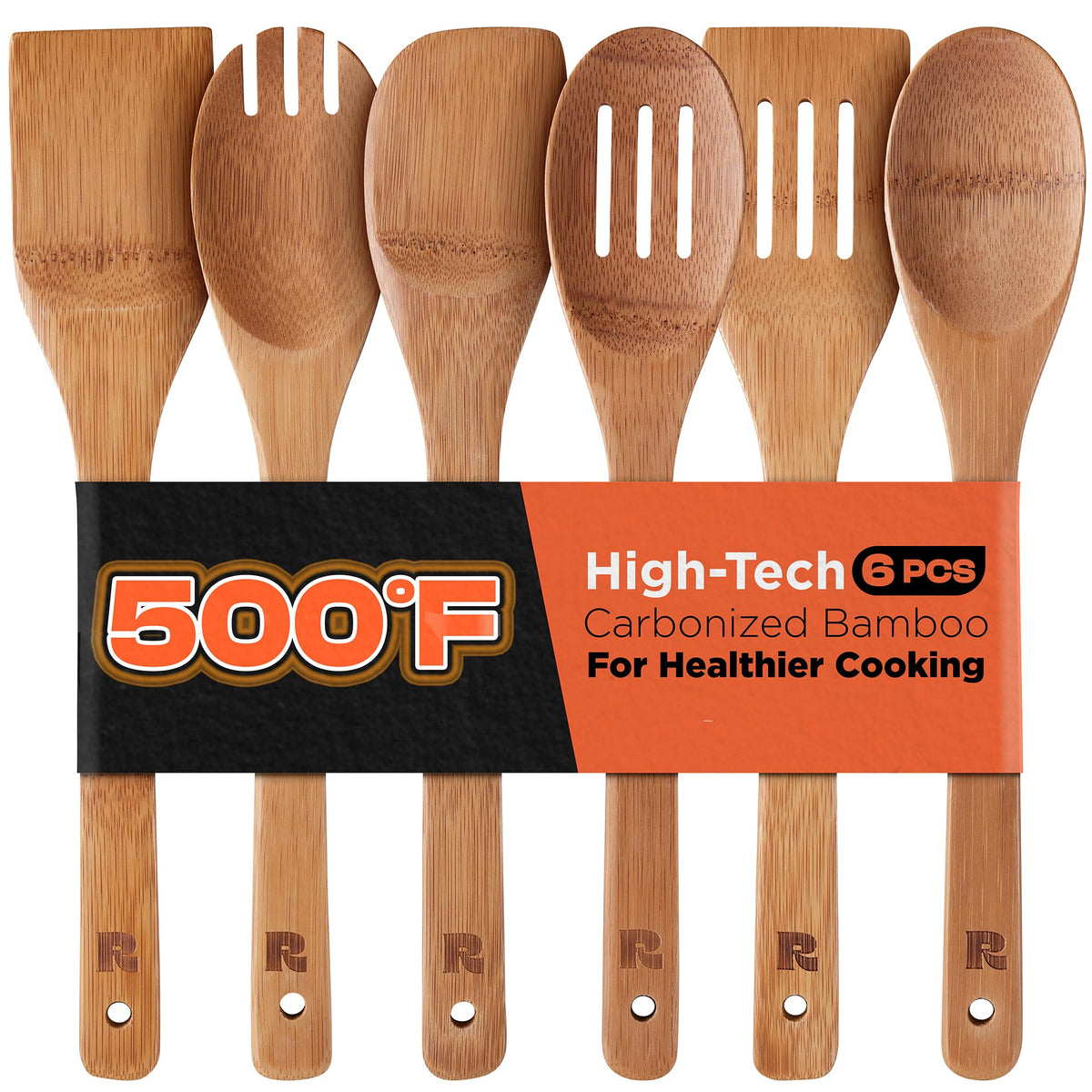 Riveira dark bamboo 6-piece set with contoured heads for precise stirring.