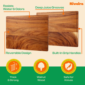 Riveira walnut cutting board set 3p charcuterie and dough prep versatile board
