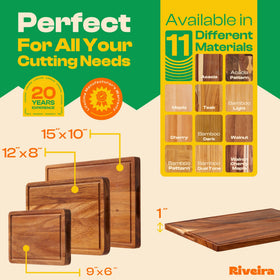 Riveira walnut cutting board set 3p deep grooves catch juices and reduce mess