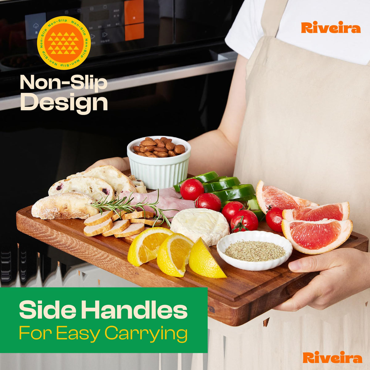Riveira walnut cutting board set 3p knife-safe surface protecting blades