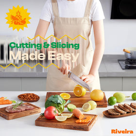 Riveira walnut cutting board set 3p medium 12x8 side view versatile for vegetables