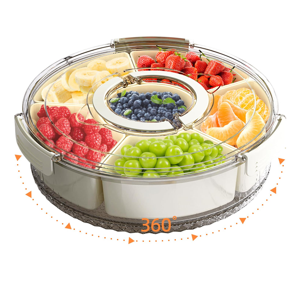 riyeloi divided-serving-tray with lid and handle for portable snacking
