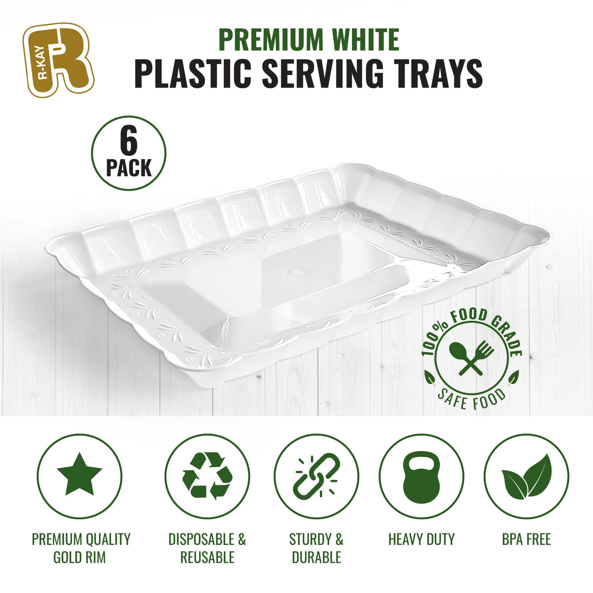 R-KAY stackable white serving trays ready for storage and reuse