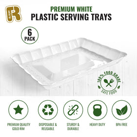 R-KAY stackable white serving trays ready for storage and reuse