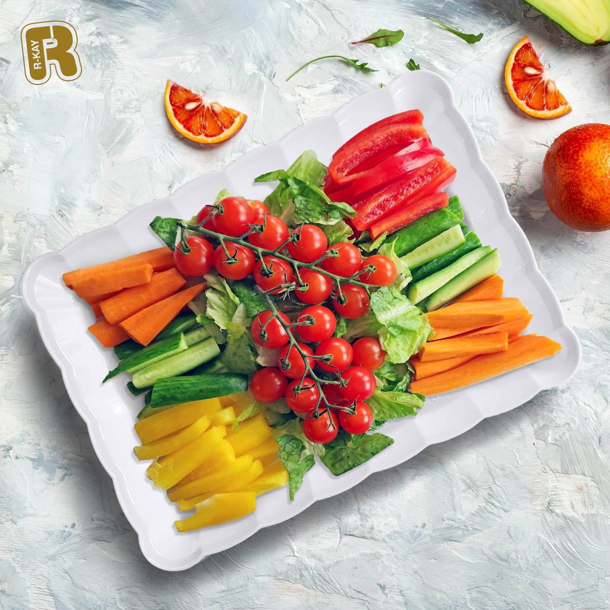 R-KAY white serving trays close-up sturdy edge and durable design