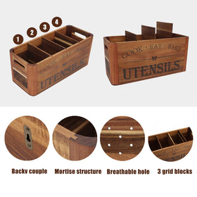 RMCOKGX acacia wood utensil caddy with removable dividers for flexible setup