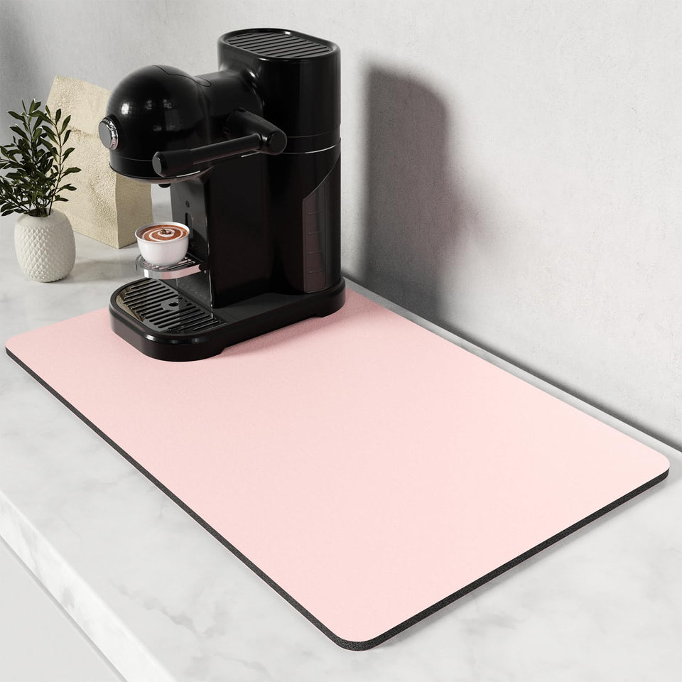 Rnivvi pink 12x19 coffee mat on counter adds artful protection