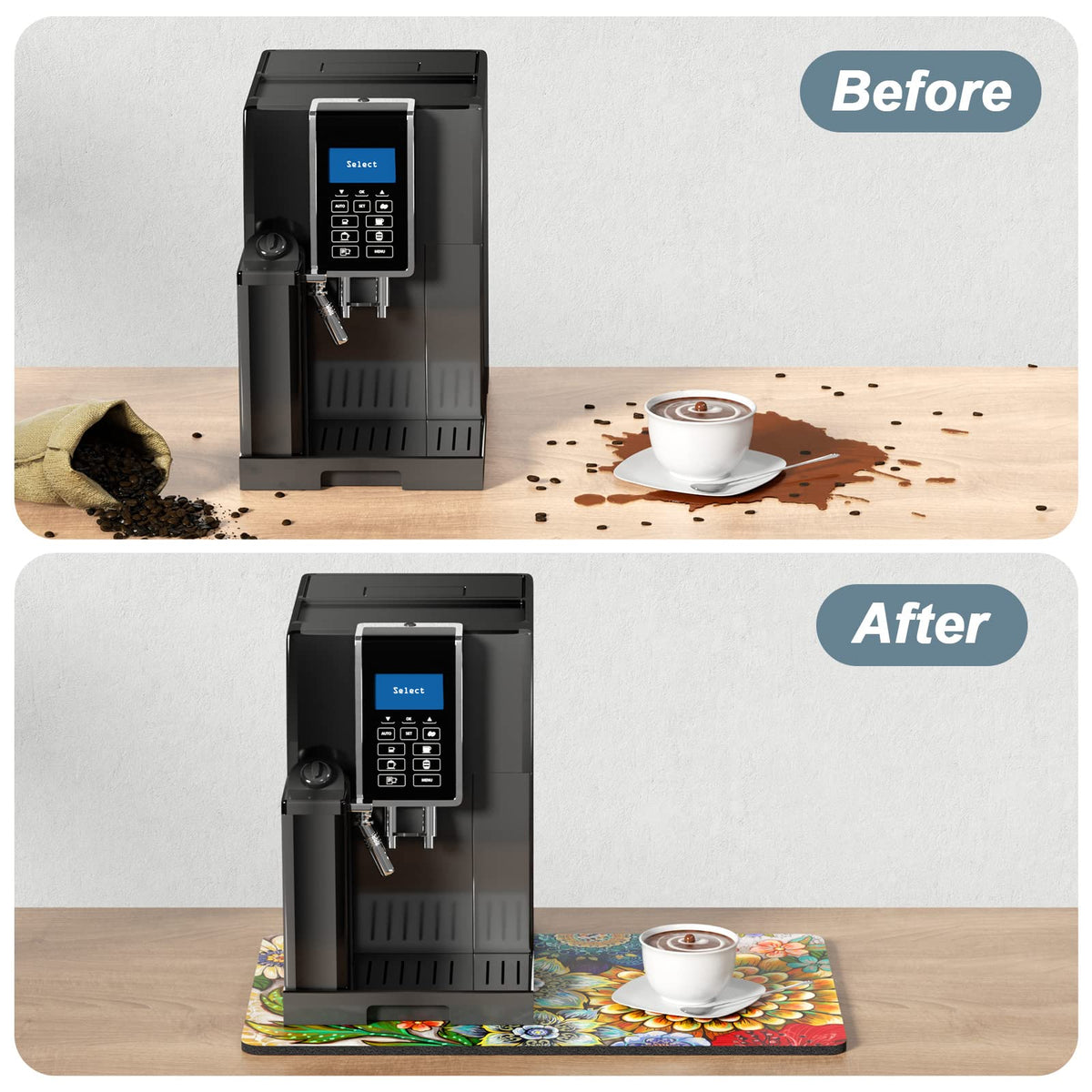 Rnivvi heat-resistant surface protects counters from hot cups and tools.