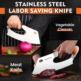 ROCOCO meat cleaver bronze handle with ergonomic grip for comfort.