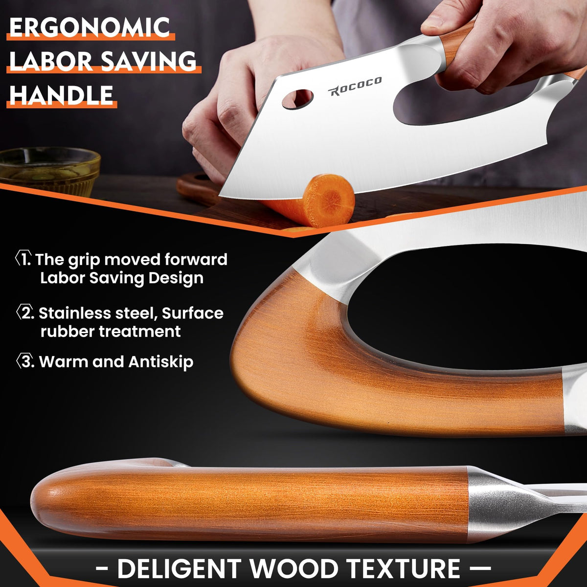 ROCOCO meat cleaver edge sharpness highlights a hand-polished 15-degree bevel.