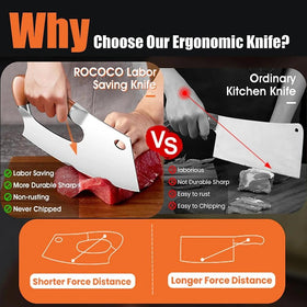 ROCOCO meat cleaver ergonomic grip balanced for steady prep.