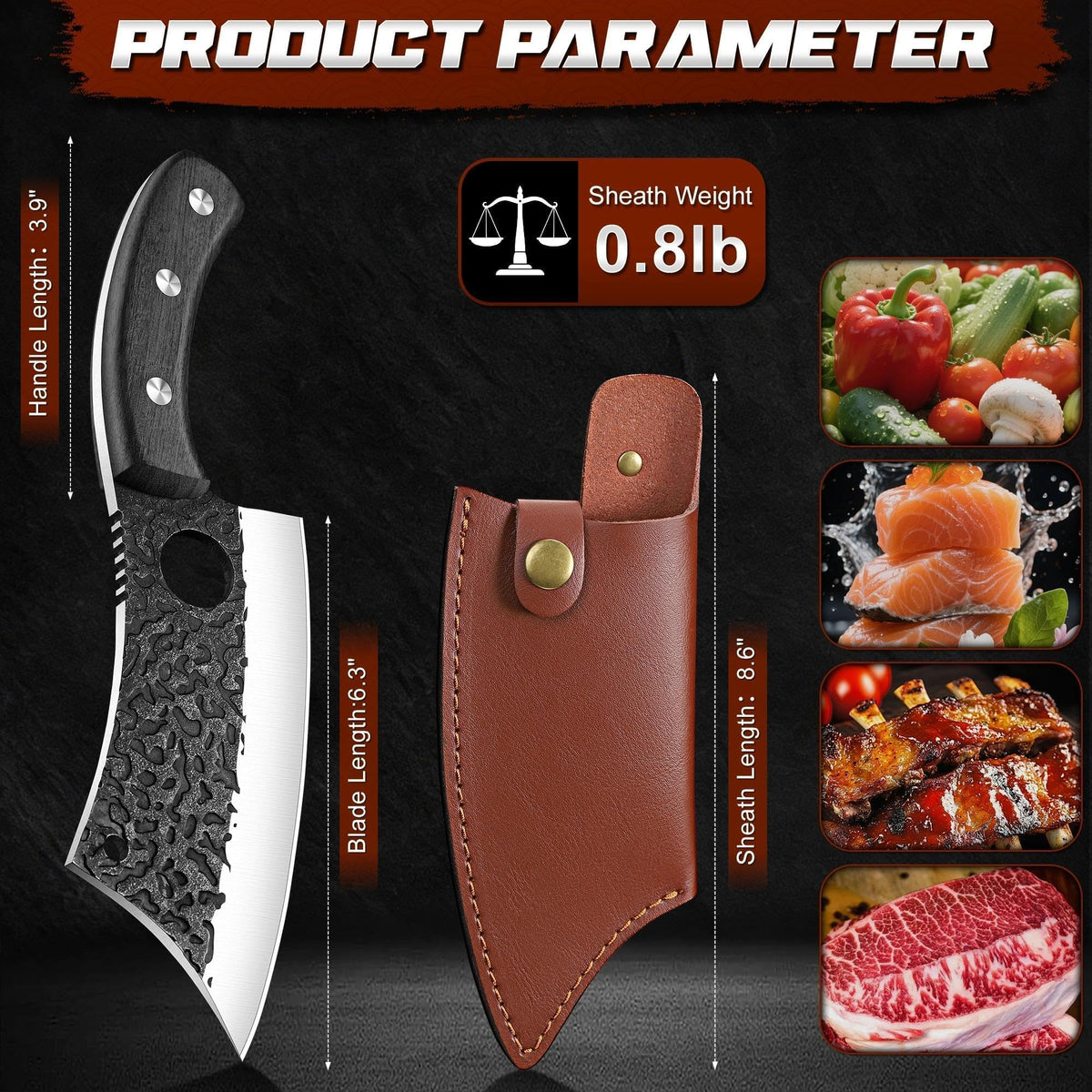 ROCOCO meat cleaver multipurpose tool for kitchen and camping.