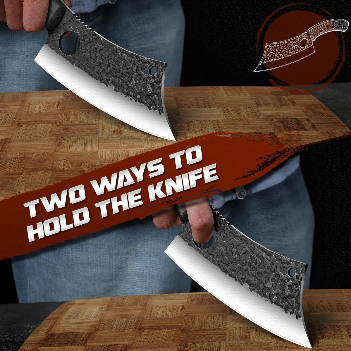 ROCOCO meat cleaver portable leather sheath for outdoor carry.