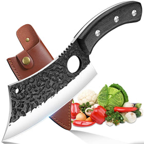 ROCOCO meat cleaver with ultra sharp 16° edge for smooth slicing.