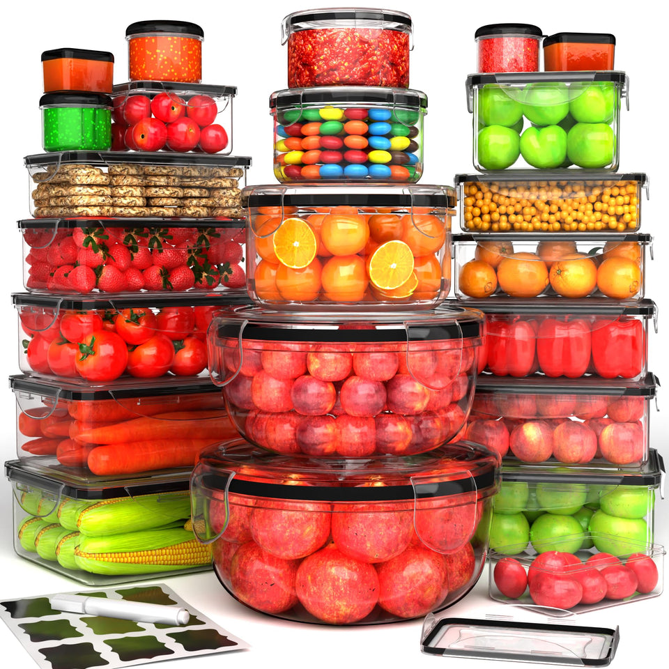 RockBerry 44pc storage containers with clear bodies for quick content checks.