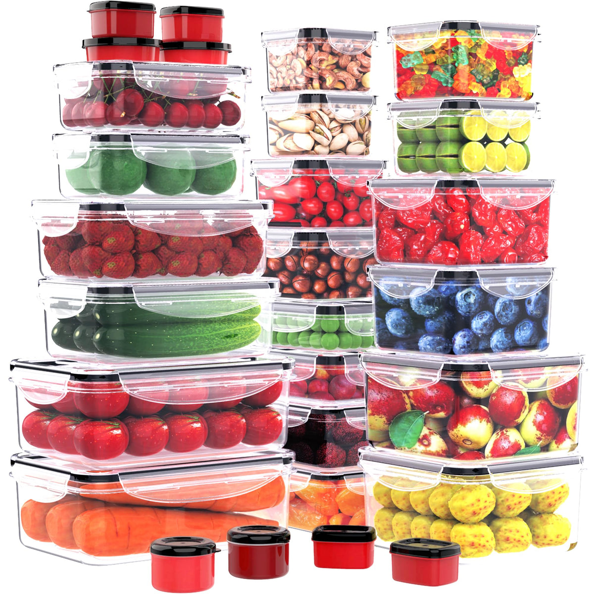 RockBerry 56 PCS containers with lids, clear for easy pantry organization.
