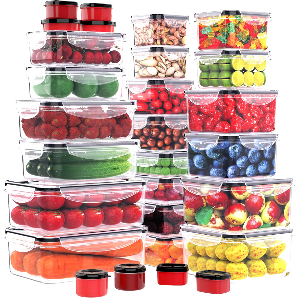 RockBerry 56 PCS containers with lids, clear for easy pantry organization.