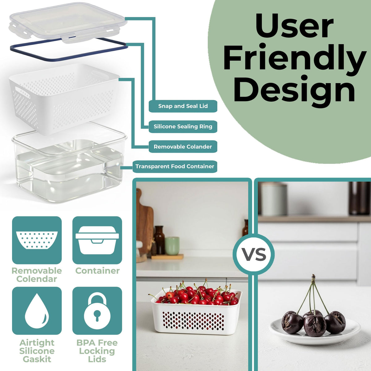RockBerry 1700ml container shown for fridge organization and accessibility.