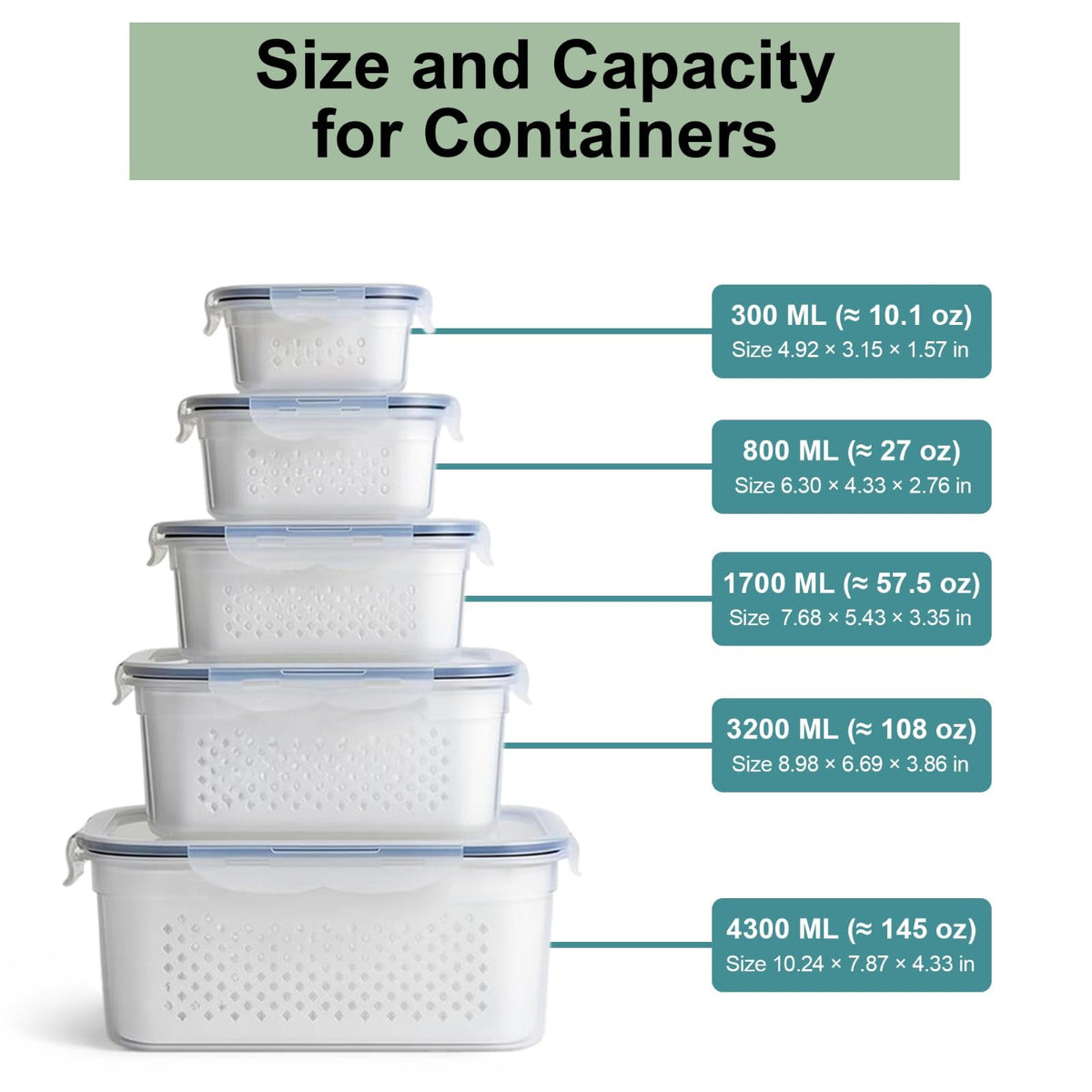 RockBerry 800ml container with colander for organized fruit and vegetable storage.
