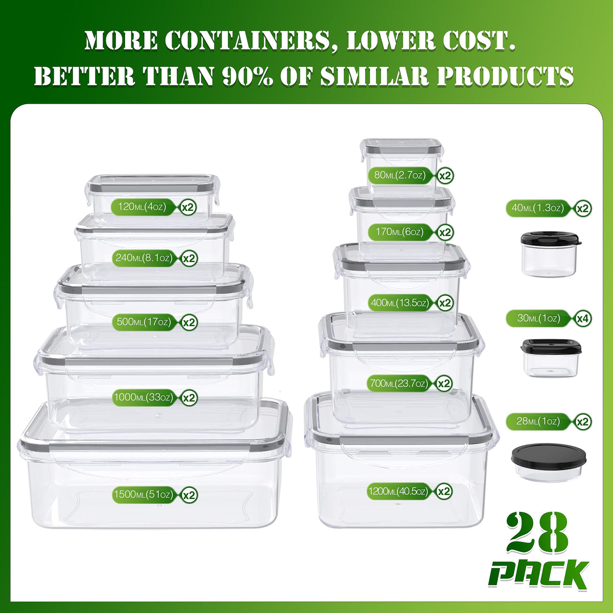 RockBerry clear plastic containers stacked neatly for space saving.