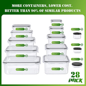 RockBerry clear plastic containers stacked neatly for space saving.