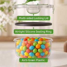 RockBerry airtight lids with four-sided snap for leak protection.