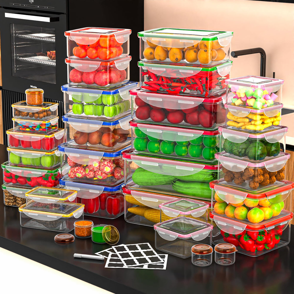 RockBerry square containers in multiple sizes for fridge organization