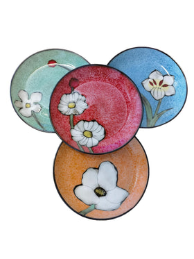 RockGoldBug ceramic 8in salad plate with colorful pattern, ideal for fresh salads and bright table setting.
