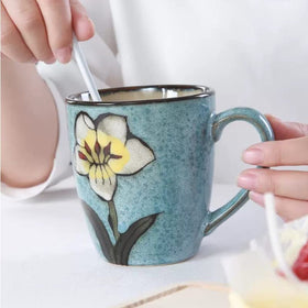 RockGoldBug 12oz cappuccino mug, microwave-safe icon, quick reheating.