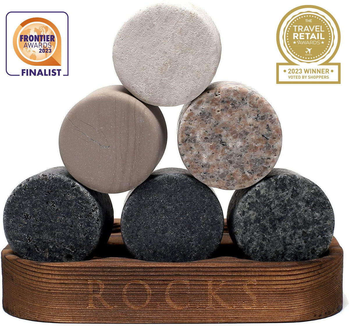 ROCKS WHISKEY CHILLING STONES closeup granite texture emphasizes craftsmanship.