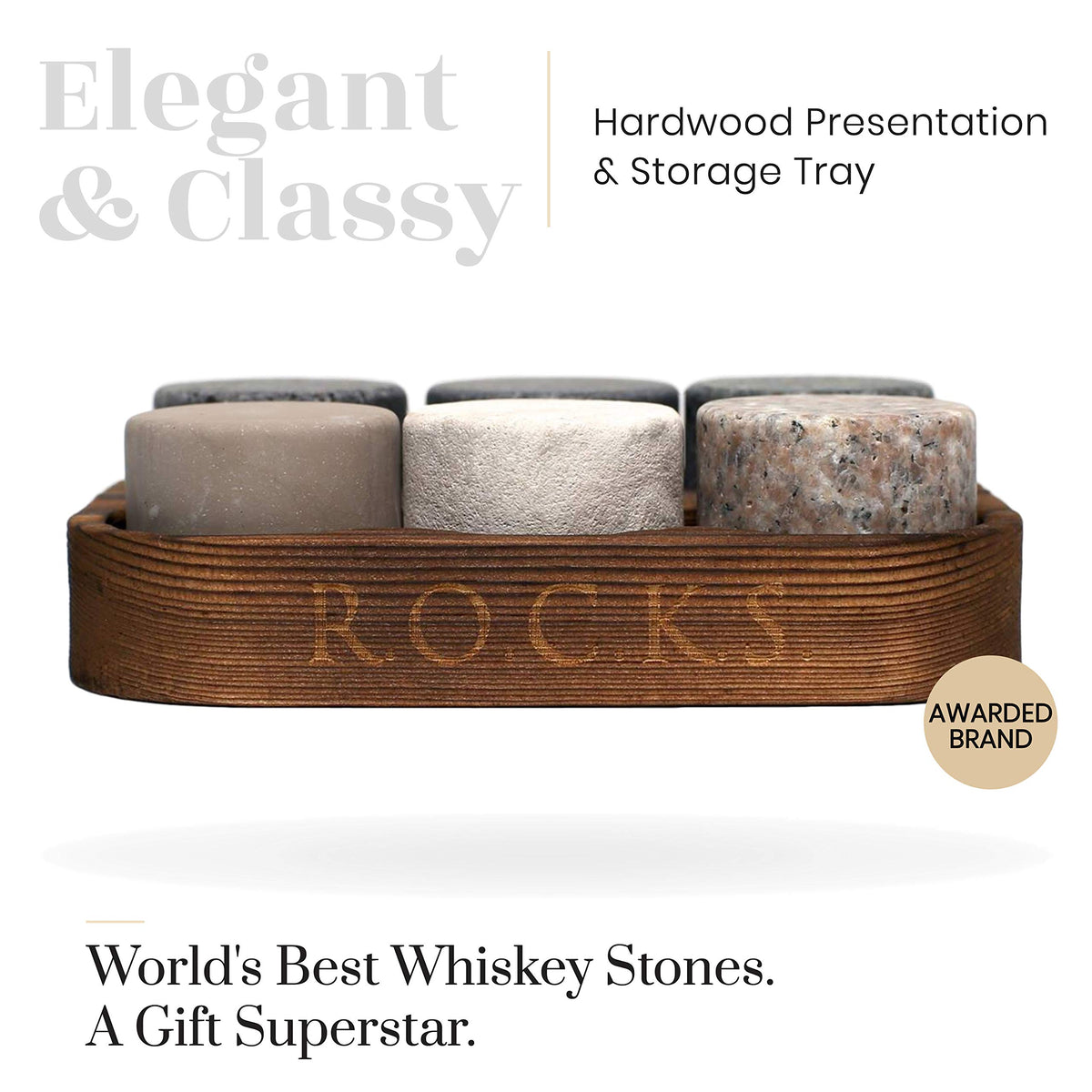 ROCKS WHISKEY CHILLING STONES variety of colors highlights unique granite grain.