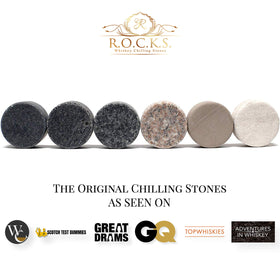 ROCKS WHISKEY CHILLING STONES handcrafted granite round close-up showing texture.