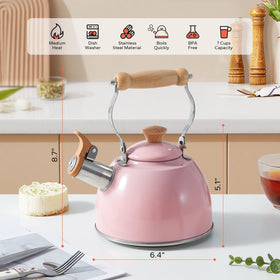 ROCKURWOK 1.6-quart capacity pink kettle for tea.