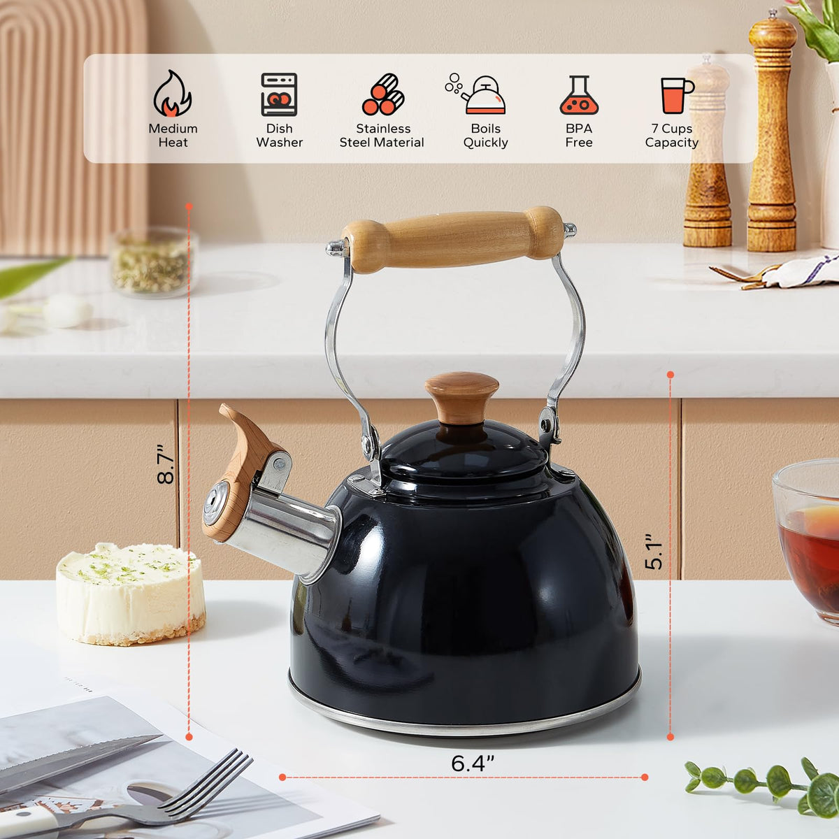 ROCKURWOK kettle whistle clearly signals boil for timely tea moments.