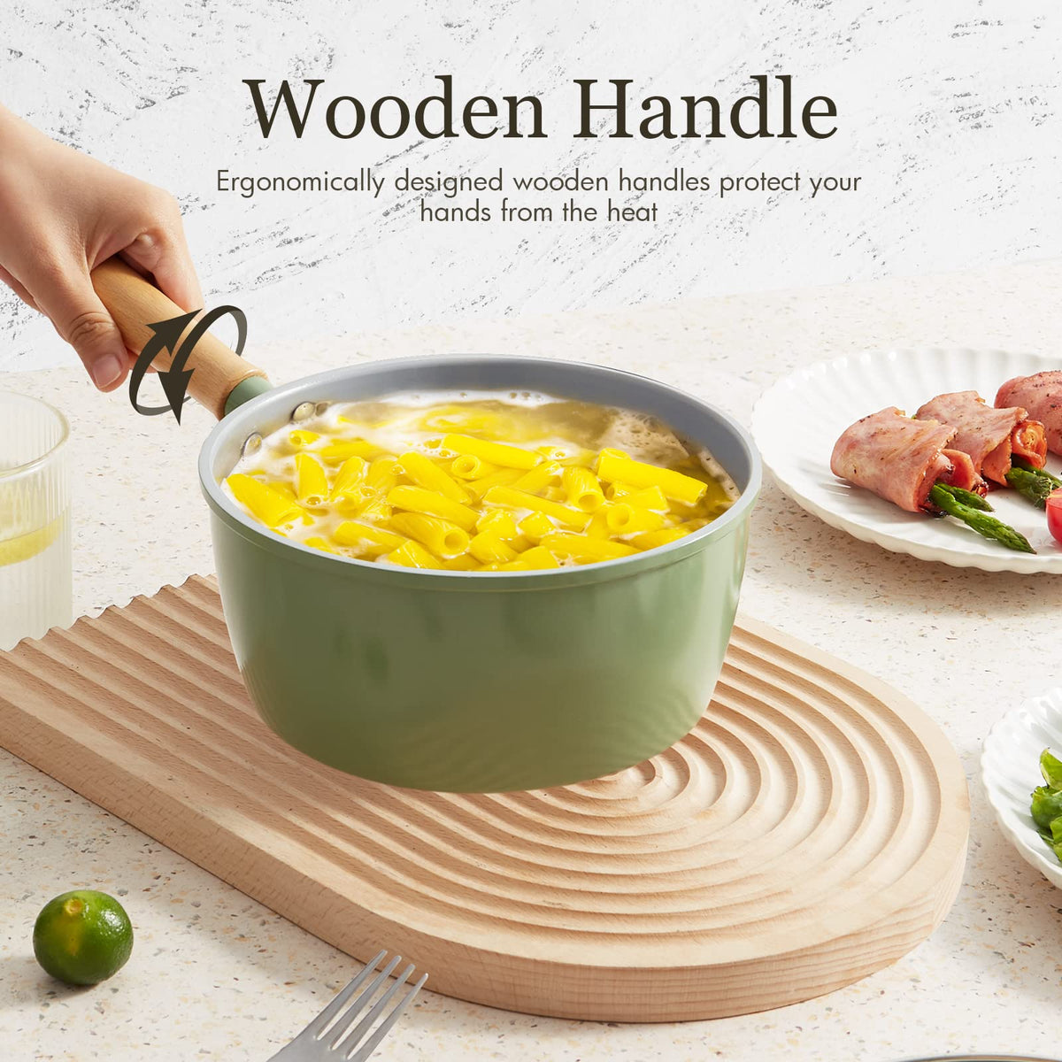 ROCKURWOK wooden handle stays cool for comfortable, safe cooking