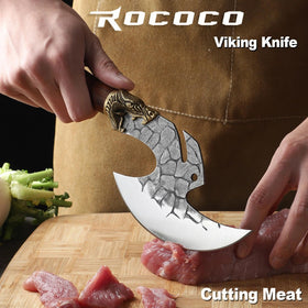ROCOCO Viking Cleaver handle showing ergonomic walnut grip